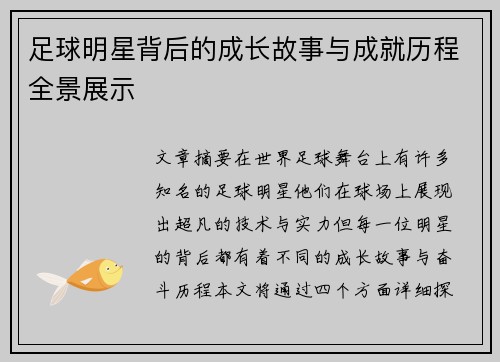足球明星背后的成长故事与成就历程全景展示